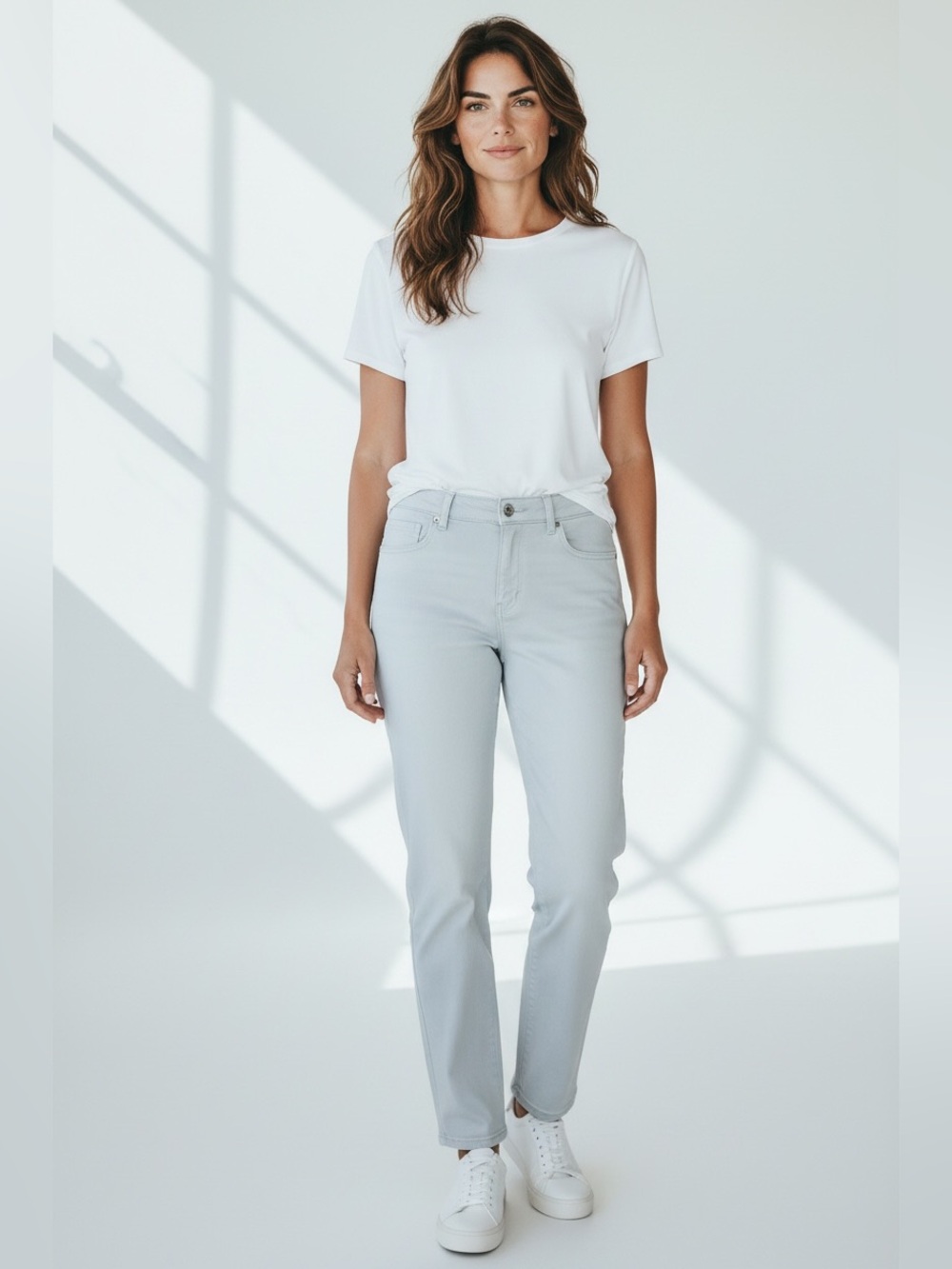 Gloria Vanderbilt Light Gray/Tan Amanda Straight-Leg Jeans
